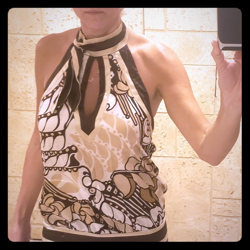 Bebe brown/white/gold silk halter blouse